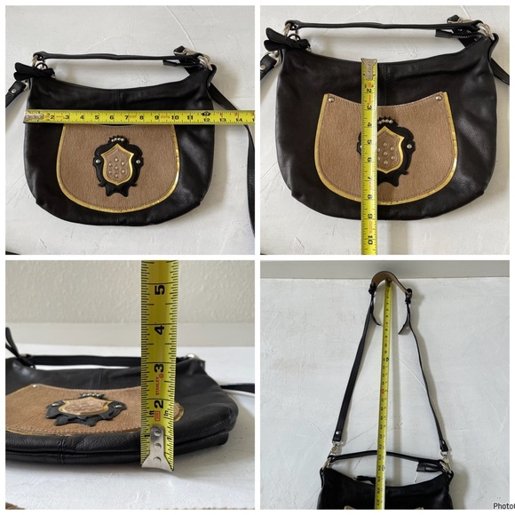 Claudia Firenze Black Leather Calf Hair Handbags Crossbody Bag - Picture 10 of 11